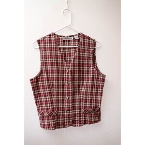 Vintage Fundamental Things red plaid vest linen cotton womens 14